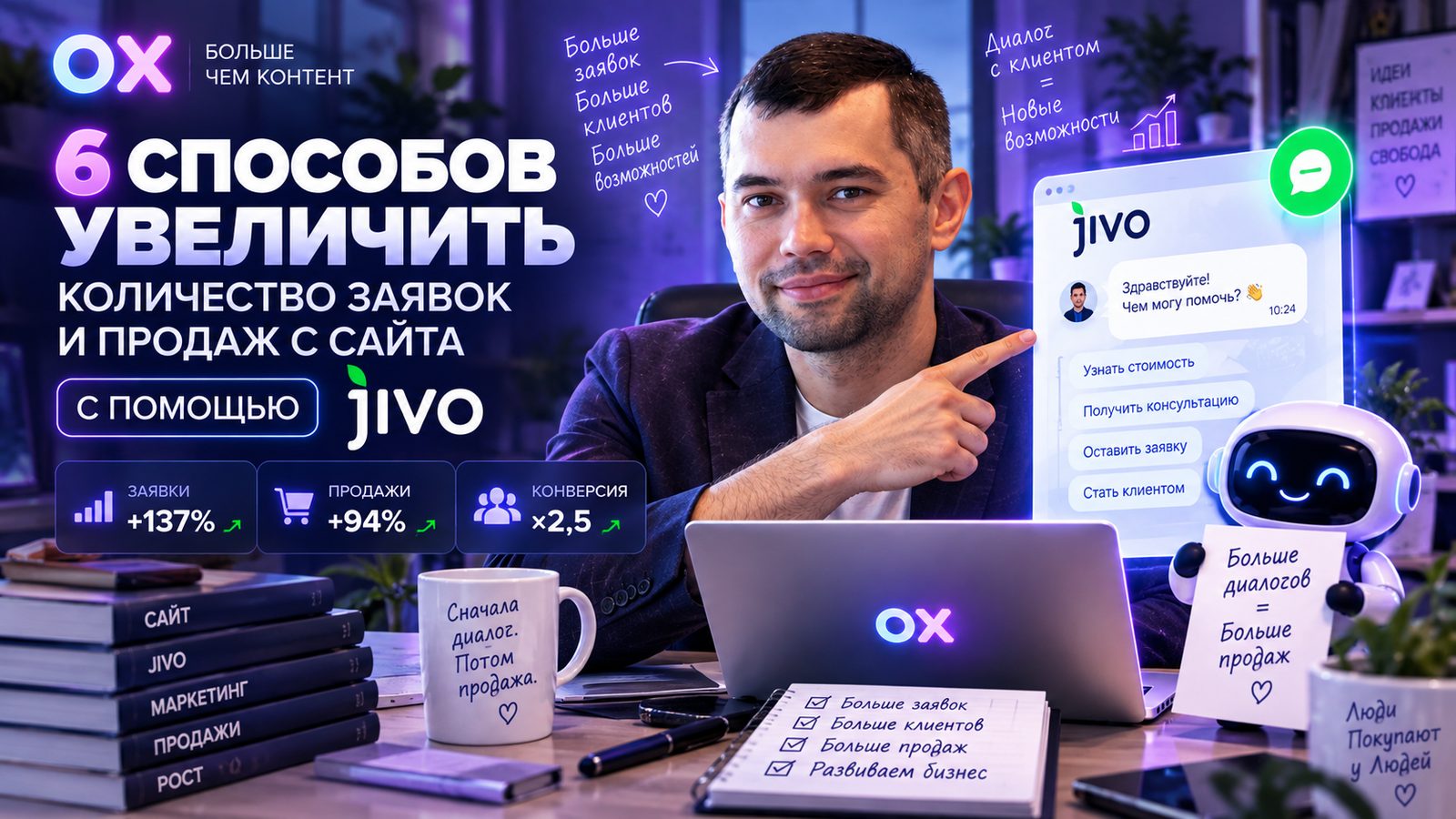 6 способов увеличить количество заявок и продаж с сайта с помощью Jivo: Артём Семёнов, сооснователь ОХВАТ, показывает чат Jivo и инструменты повышения конверсии сайта